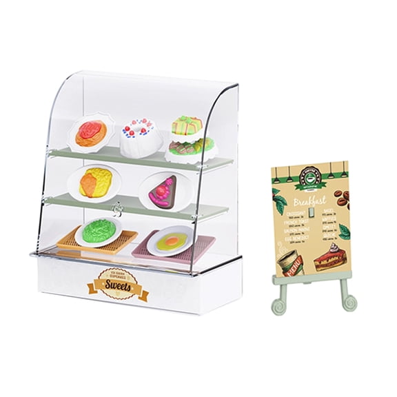 Miniature Dollhouses Bakery Counter Display Case Set with Model Cake Figurine for Pretend Play Cooking Imaginative Play