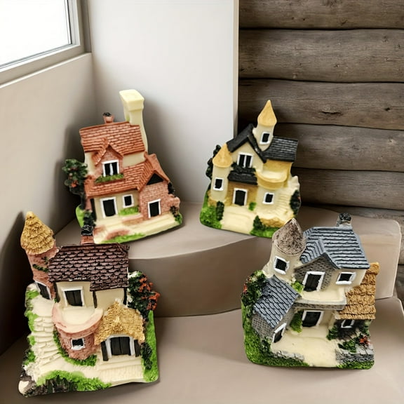 Miniature European Architecture House Model with Sloping Roof and Small Chimney for Desktop Decor, Vivid Resin Building Figurine for Home and Office Display