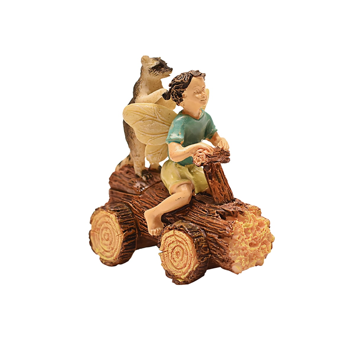 Fairy Boy Raccoon Riding Log Bike Garden Figurine Mini Dollhouse Decor Accessory Fairy Boy Raccoon Riding Log Bike Garden Figurine Mini Dollhouse Decor Accessory