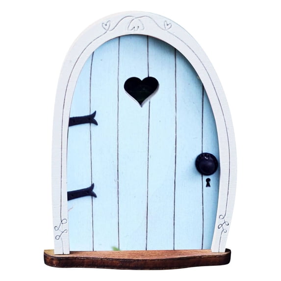 Miniature Fairy Door Ornament, Wood Garden Elf Door Sculpture for Tree Trunk Wall Outdoor Backyard Fairy Tale Theme Decoration 3.3x3.9 Inches, Blue