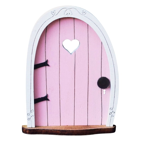 Miniature Fairy Door Ornament, Wood Garden Elf Door Sculpture for Tree Trunk Wall Outdoor Backyard Fairy Tale Theme Decoration 3.3x3.9 Inches, Pink