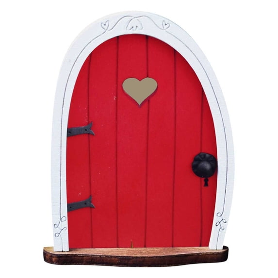 Miniature Fairy Door Ornament, Wood Garden Elf Door Sculpture for Tree Trunk Wall Outdoor Backyard Fairy Tale Theme Decoration 3.3x3.9 Inches, Red