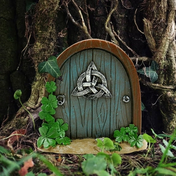 Miniature Fairy Door for Trees Outdoor, Enchanted Fairy Garden Decor, Small Magic Tree Trunk Door, 3.93'' Lawn Ornament, Tiny House Gift for Kids,Fairy Tale Garden Accessories,Mini Door Sculpture