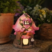 Miniature Fairy Garden Accessories Mushroom House Kit, 6.4 Inch Flower Fairy Garden House, Solar Powered Resin Figurine, Fairy Garden Accessories Outdoor for Yard, Patio and Micro Landscape Decor