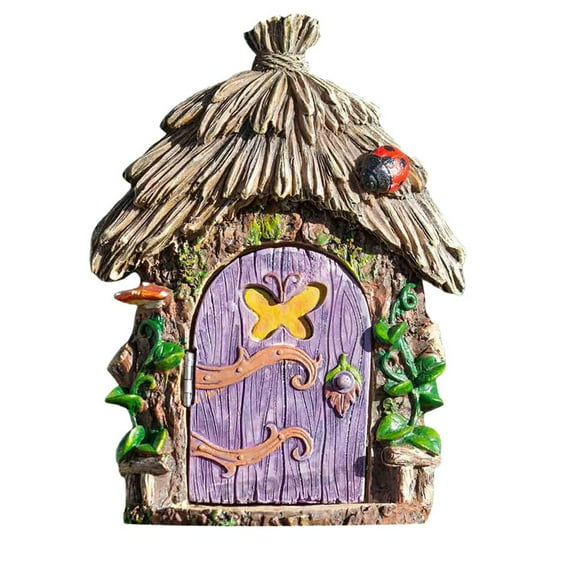 Miniature Fairy Garden Accessories,Wooden Fairy and House Statues,Fairy Garden Door for Tree,Small Landscape Decoration - Weatherproof Realistic Ornaments For Bedroom, Kids Room, Living Room
