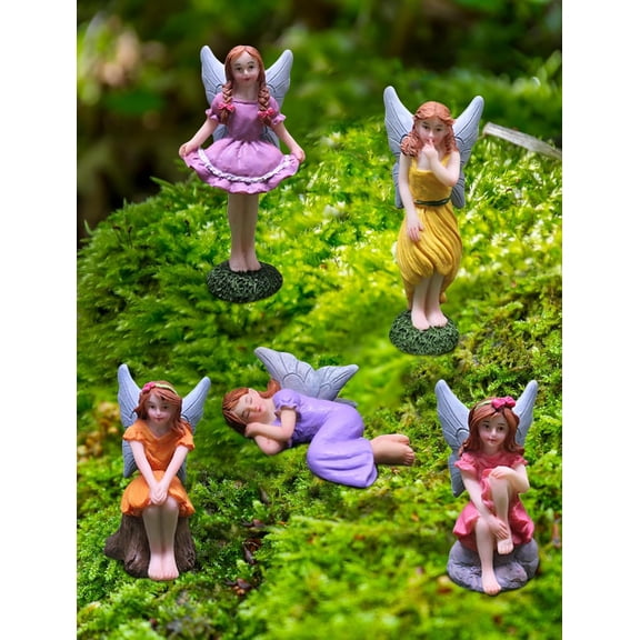 Miniature Fairy Garden Figurines 5Pcs, Small Flower Fairies Ornaments Resin Mini Fairy Figurines Outdoor Decor Art for Fairy Garden Pot Bonsai Micro Landscapes Craft Decoration Accessories