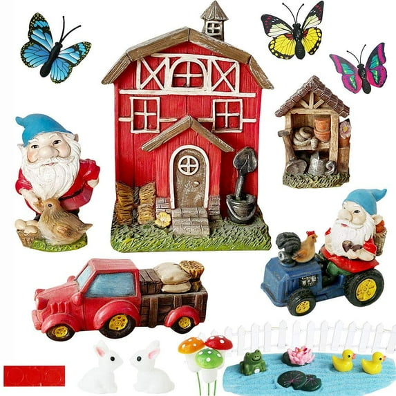 Miniature Fairy Gnome Garden Accessories Farm Fairy Garden House Decoration Outdoor Fairy Garden Gnome Figurines Decor Kit for Mother Birthday Gift