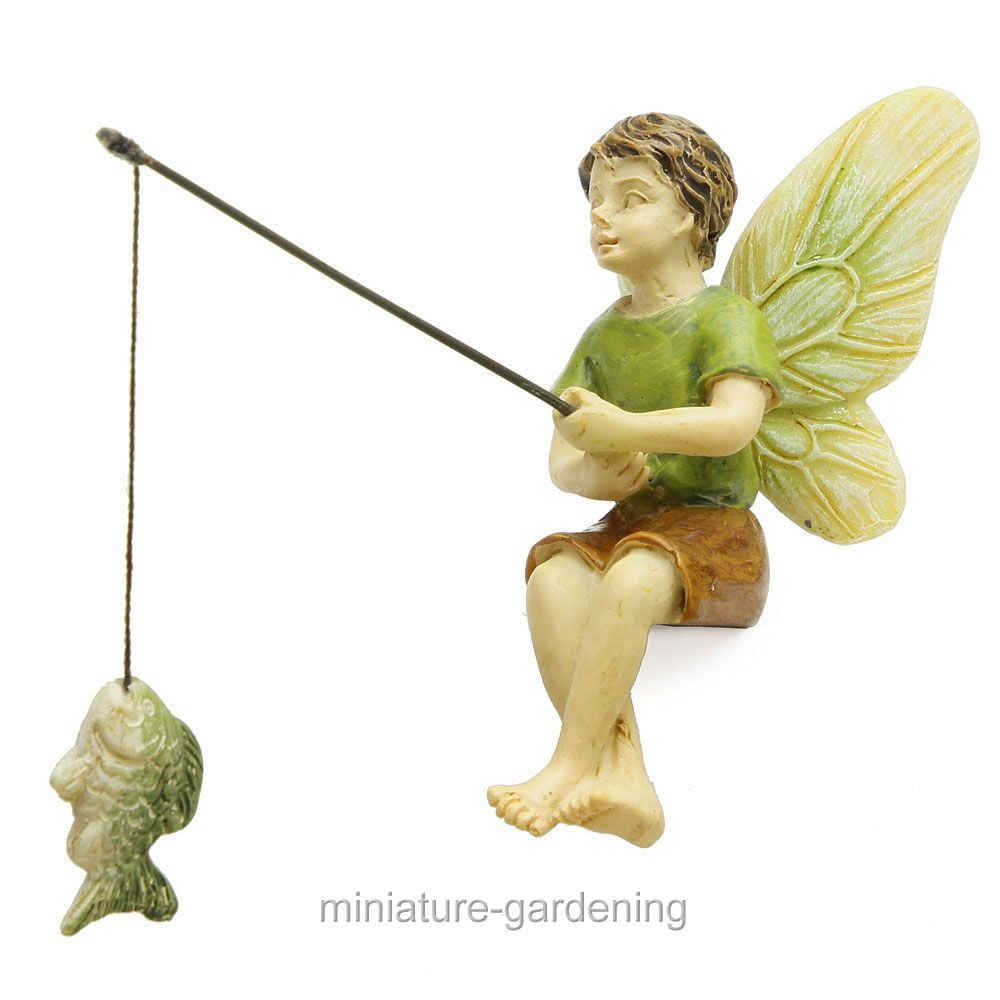 Miniature Fishing Boy Fairy for Miniature Garden, Fairy Garden