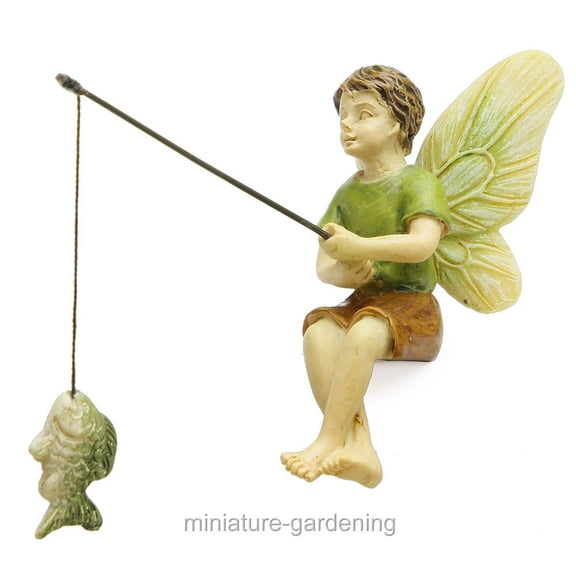 Woodland Knoll Miniature Fairy Garden Fishing Boy Mg253