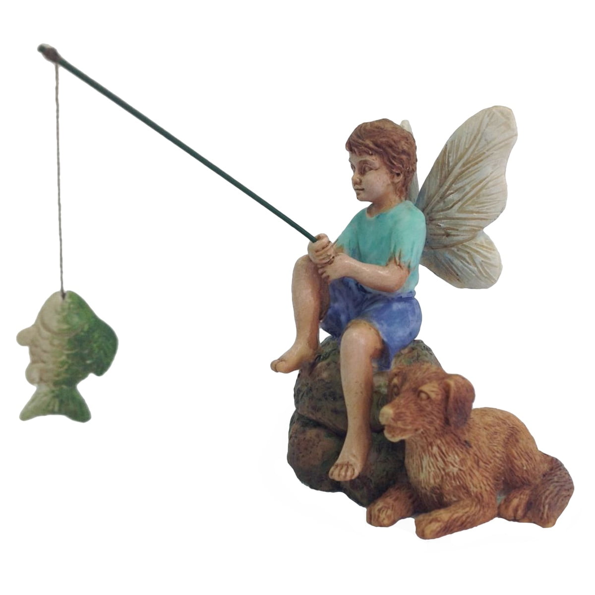 Mini Fishing Fairy Boy & Dog Figurine Garden Accessory Dollhouse Decor Ornament Mini Fishing Fairy Boy & Dog Figurine Garden Accessory Dollhouse Decor Ornament