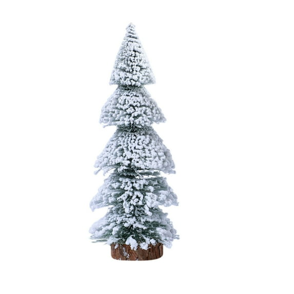 Miniature Flocked Christmas Tree with Wooden Base | Realistic Snow-Covered Holiday Decor for Tabletop Display, Winter Village Scenes & Home Decoration | 1 Piece
