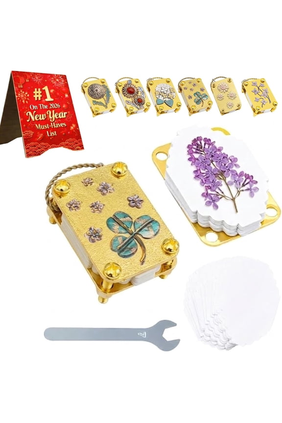Miniature Flower Press Keychain with Full Micro Flower Press Kit, Handcrafted Gold Metal Portable Floral Preserving Tool for Hikes DIY Crafts (K)