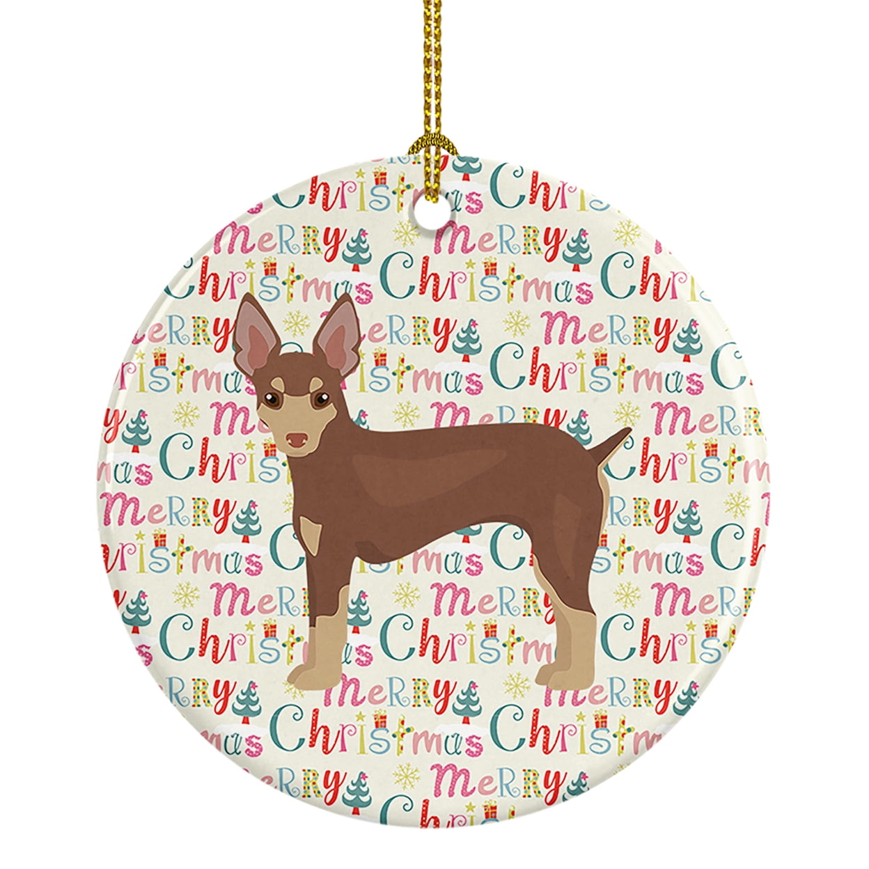 Miniature Fox Terrier Merry Christmas Ceramic Ornament 2.8 in x 2.8 in