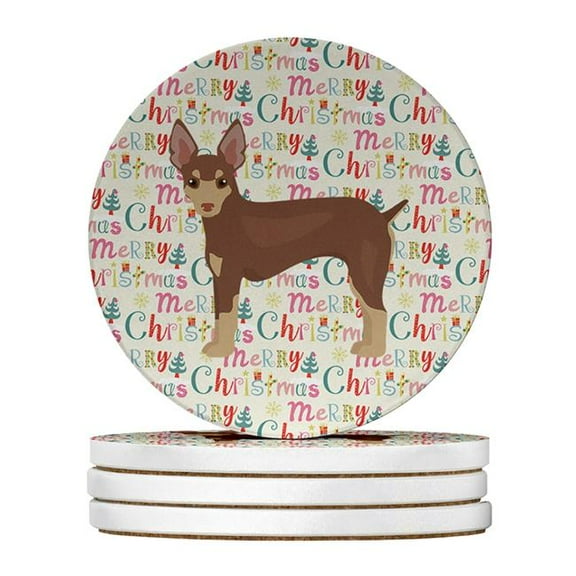Miniature Fox Terrier Merry Christmas Large Sandstone Coasters Pack of 4 4 in x 4 in