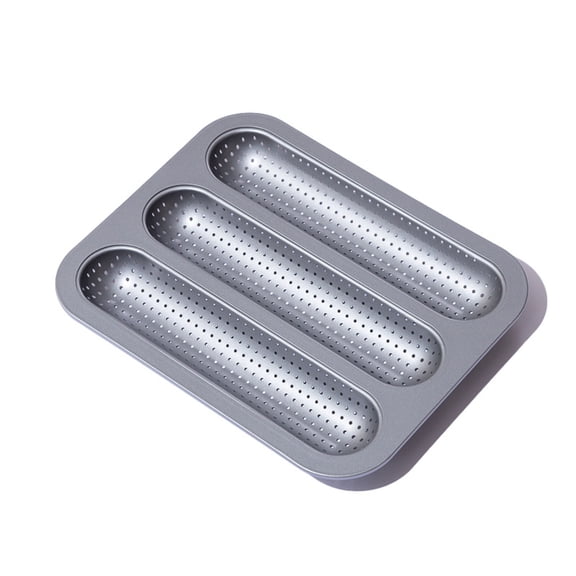 Miniature French Loafs Pan With 3 Sections Carbon Steel Construction Nonstick Front Easy Cleaning Perforated Bread Pan