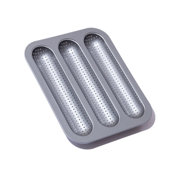 Miniature French Loafs Pan With 3 Sections Carbon Steel Construction Nonstick Front Easy Perforated