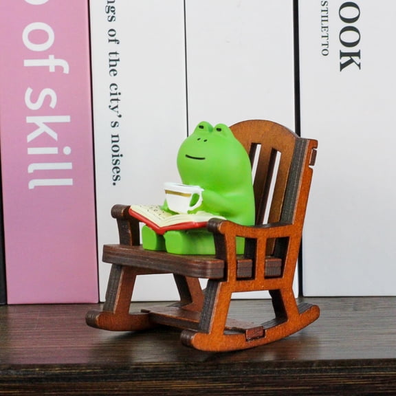 Miniature Frog Figurines - Funny Frog Sculpture for Shelf, Desk Decoration - Frog Desk Accessories - Perfect Cute Frog Gift for Frog LoversRocking Chair