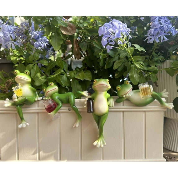 Miniature Frog Figurines Plant Decorations for Pots, Funny Tipsy Frog Garden Decor Outdoor Decoration Frog Statue Planter Hugger Gift for Flower, Yard, Lawn Ornament, Picture Frame Decoration