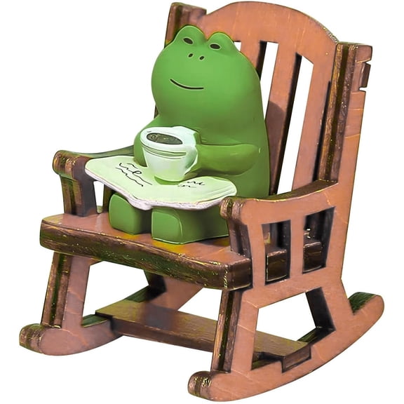 Miniature Frog Figurines with Rocking Chair - Resin Mini Frog Figures, Cute Frog Reading Statues Gift for Women Animal Lovers Home Decor, Office Desk Display, Shelf Decoration, and Dashboard