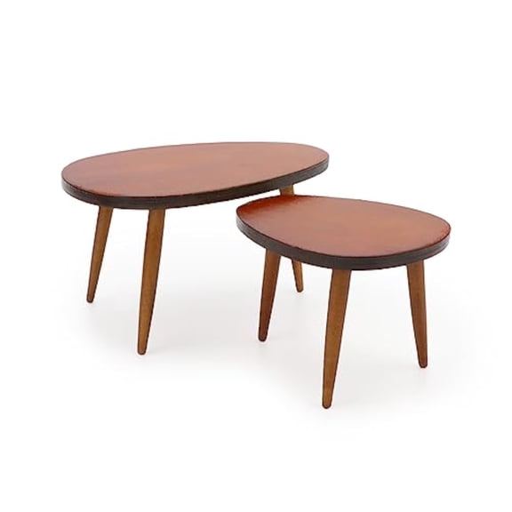 Miniature Furniture 2 PCS Dollhouse Table Wooden Triangle Table Set 1/12 Scale Mini House Model Accessories Miniature Dining Room Decoration (Brown)