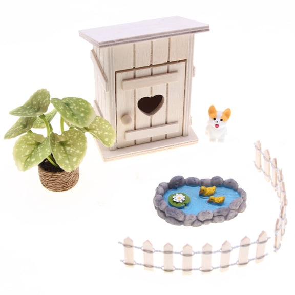 Miniature Garden Gnomes Figurine Set Doll House Accessory Pool Scene with Fence For Elves Scene Display Outdoor Decoration