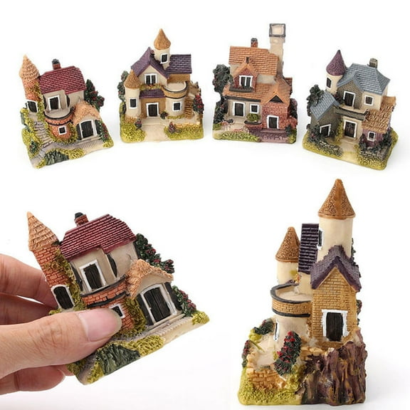 Miniature Gardening Landscape Micro Village Stone Houses Thumbnail House Thatched Huts DIY Bonsai Terrarium Crafts Desk 1pc Ornaments Accessories for Fairy Garden Decoration