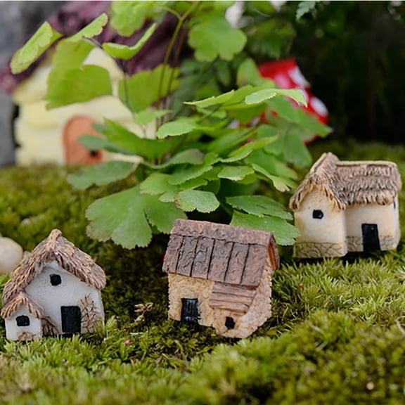 Miniature Gardening Landscape Micro Village Stone Houses Thumbnail House Thatched Huts DIY Bonsai Terrarium Crafts Desk Ornaments for Fairy Garden Decoration