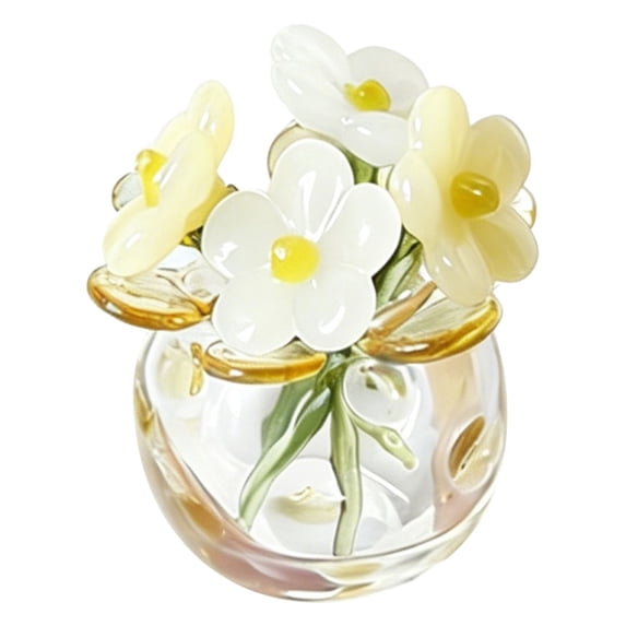 Miniature Glass Flower Leave and Vase Set, Small Mini Glass Flower with Stems Flowers Bouquet Wildflower Bouquet for Father's Day Mother's Day Office Home Table Centerpiece Decor, 1Pc(Yellow,1.5x1")