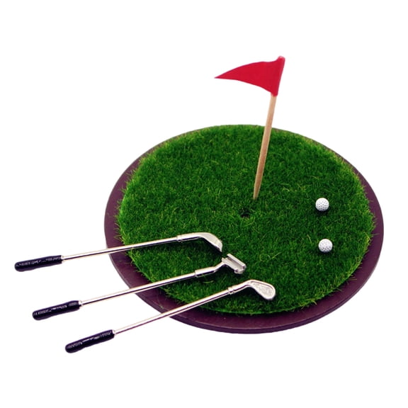 Miniature Golf Putting Grass Model Figurine Set Wood Metal Doll House Scene Display Accessories Decorative Figure