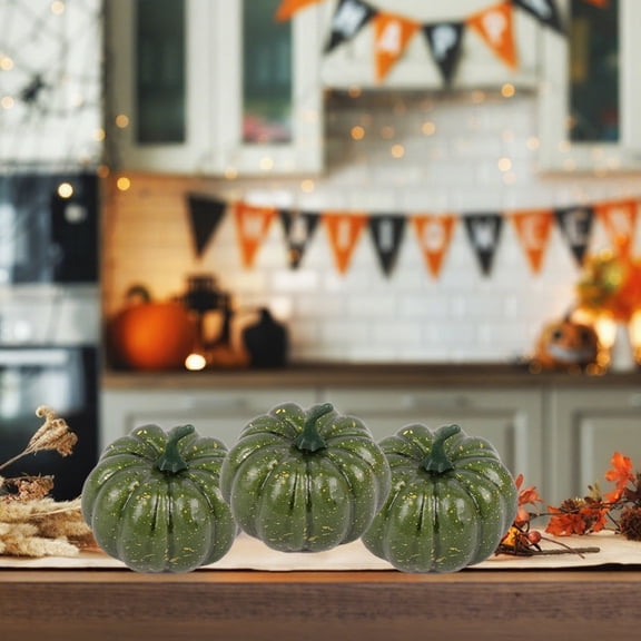 Miniature Green Faux Pumpkin Decor, Small Artificial Pumpkin for Fall Thanksgiving Halloween Table Centerpiece, Lightweight Foam Pumpkin Ornament for Home