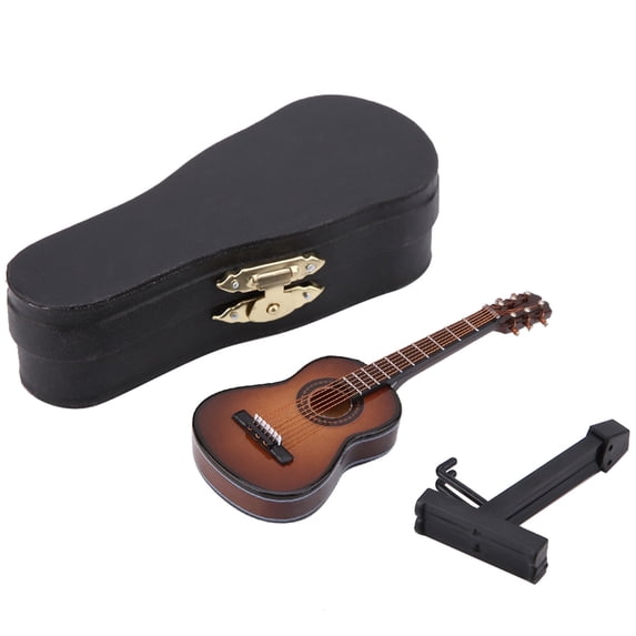 Miniature Guitar Model Decor,Mini Guitar ,Mini Toys Worlds Smallest,Miniature Wooden Guitar Model Display Mini Musical Ornaments Craft Home Decor 10CM-Brown