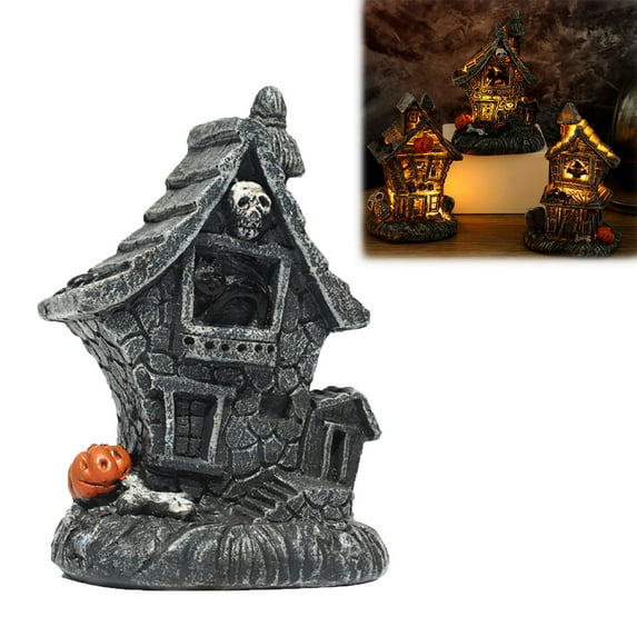 Miniature Halloween House Figurines Resin Craft, Fairy Garden Figurines Mini Town Decor Vintage Retro Statue Halloween Decor, Charming Haunted Mansion Accessories for Halloween