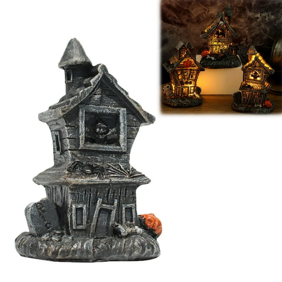 Miniature Halloween House Figurines Resin Craft, Fairy Garden Figurines Mini Town Decor Vintage Retro Statue Halloween Decor, Charming Haunted Mansion Accessories for Halloween