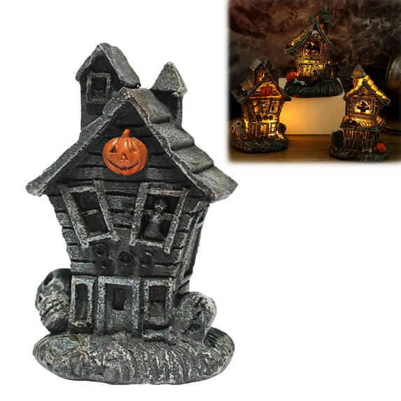 Miniature Halloween House Figurines Resin Craft, Fairy Garden Figurines Mini Town Decor Vintage Retro Statue Halloween Decor, Charming Haunted Mansion Accessories for Halloween