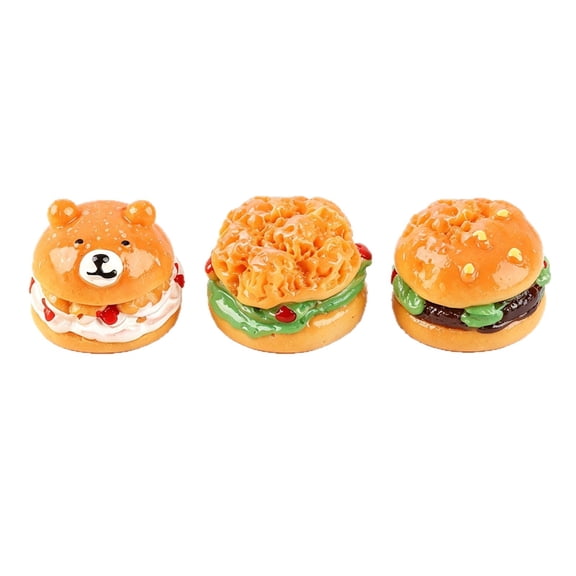 Miniature Hamburger Figurine Resin, Realistic Fast Food Burger Random Style Grocery Accessory, Mini Dollhouse Food Prop for Kitchen Diorama Display