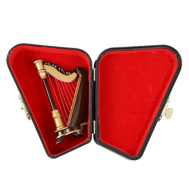Miniature Harp Model Mini Wooden Harp Instrument Model with Storage Box