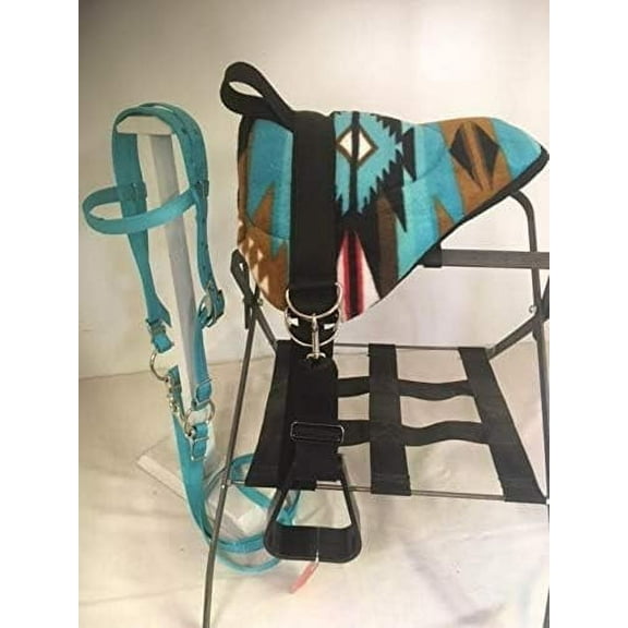 Miniature Horse/SM Pony Childrens Bareback Saddle Set Turquoise RAINDANCE SW, Upgraded Cinch, Complete Bridle with Free BIT (Snaffle Style Varies)$$Sport & Recreation Other