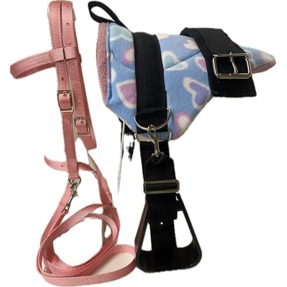 Miniature Horse/Small Pony Childrens Bareback Saddle Set - Pink Hearts ON Turquoise - BITLESS Bridle$$Sport & Recreation Other