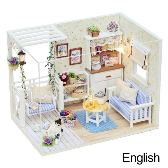 Miniature House Kit Kitten Diary House with & LED, Doll House Dust Kit with Proof Miniatur Cover