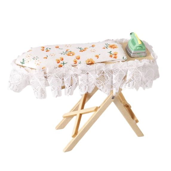 Miniature Ironing Table and Iron for 1/12 Dollhouses Ironing Board Collectible Dollhouses Furniture Accessories