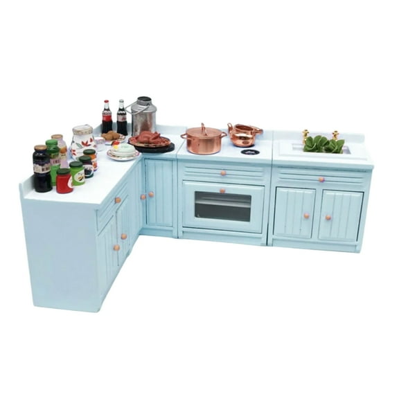 Miniature Kitchen Cabinet Set with Cooking Stove and Sink for 1:12 Dollhouses