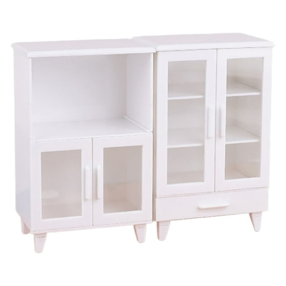 Miniature Kitchen Cabinets White Storage Shelves 1/12 Scale Dollhouses Accessories For Home Display Model