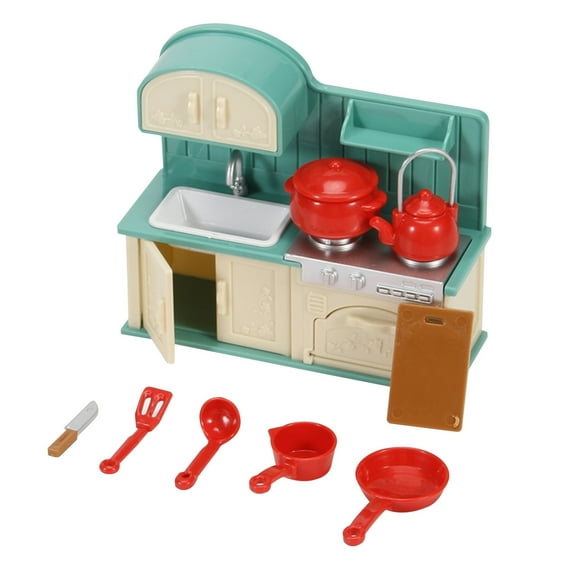Miniature Kitchen Play Set with Refrigerator, Pretend Play Scene Accessories for Doll House, Multicolor Plastic Mini Furniture for 4-6 Years