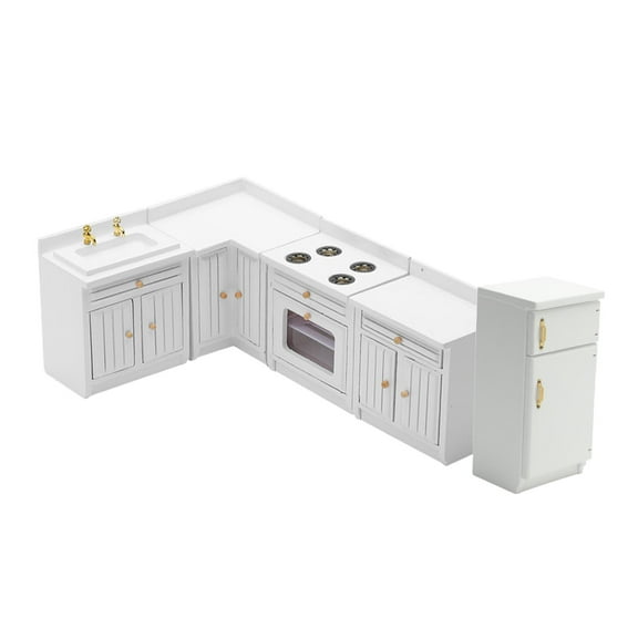 Miniature Kitchen Playset Dollhouse Accessories with Cabinet and Fridge for Kids 3+ Year Old Birthday Gift