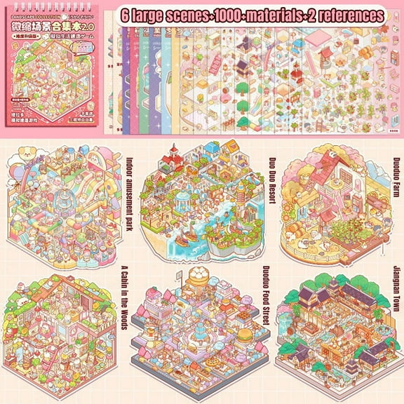 Miniature Landscape Collection Stickers, DIY 3D House Stickers Set Reusable 3D Cartoon Scene Stickers, Multiple Scenes Can Be Set Up, Christmas Gifts