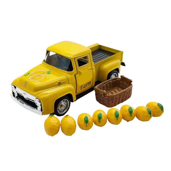Miniature Lemon Truck Decor, Retro Alloy Vehicle Model with Fruit Basket, Vintage Kitchen & Bookshelf Decoration, Farmh