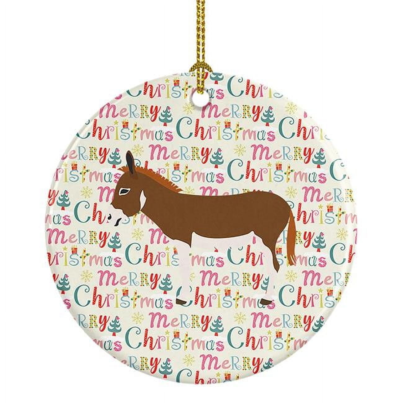 Miniature Mediterranian Donkey Christmas Ceramic Ornament 2.8 in x 2.8 in