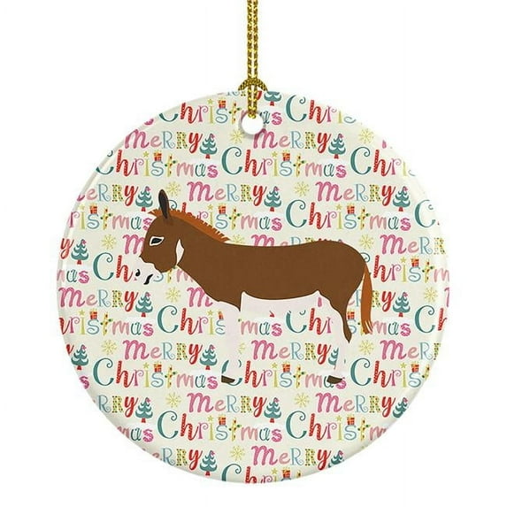 Miniature Mediterranian Donkey Christmas Ceramic Ornament 2.8 in x 2.8 in
