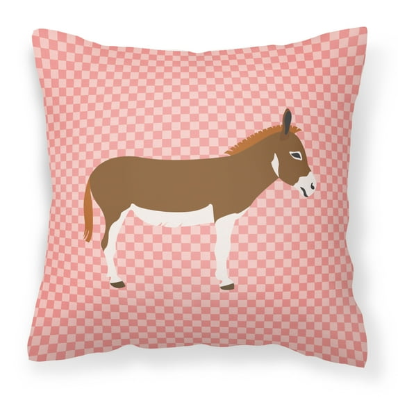 Miniature Mediterranian Donkey Pink Check Fabric Decorative Pillow