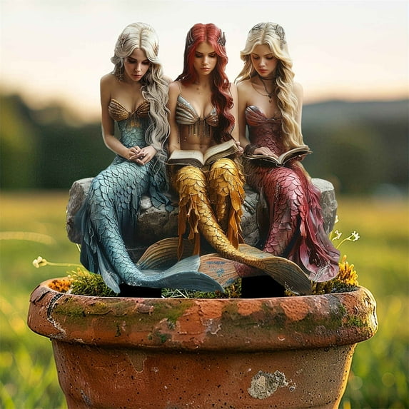 Miniature Mermaid Garden Fairy Garden Decorative Floor Insertion Decoration Planter Flower Pot Outdoor Yard Decor Landscape Ornaments